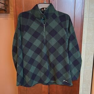 Eddie Bauer Green Navy Plaid Quarter Zip Fleece - PXL